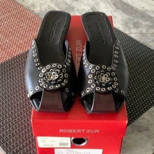 Robert Zur Carousel Black Leather Studded Mule Shoes Women’s Size 10AA